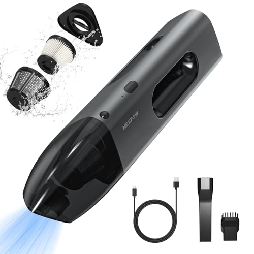 NEXPOW Car Vacuum Portable Car Vacuum Cleaner High Power 8000PA,Compact Hand Vacuum Cordless Rechargeable in Gray Aluminum Alloy,Hand held Vacuum Cordless for Car Interior Care with Dual Filter