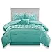 Comfort Spaces Cavoy Comforter Set - Luxe Diamond Tufting, All Season Bedding, Matching Bed Skirt, Decorative Pillows, Queen, Faux Silk Aqua 5 Piece