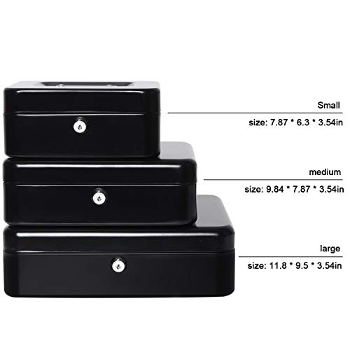 Small Cash Box With Money Tray And Lock, Lovndi Metal Money Box For Cash, Lockbox 7.87X 6.30X 3.54 Inches, Black #TOP6