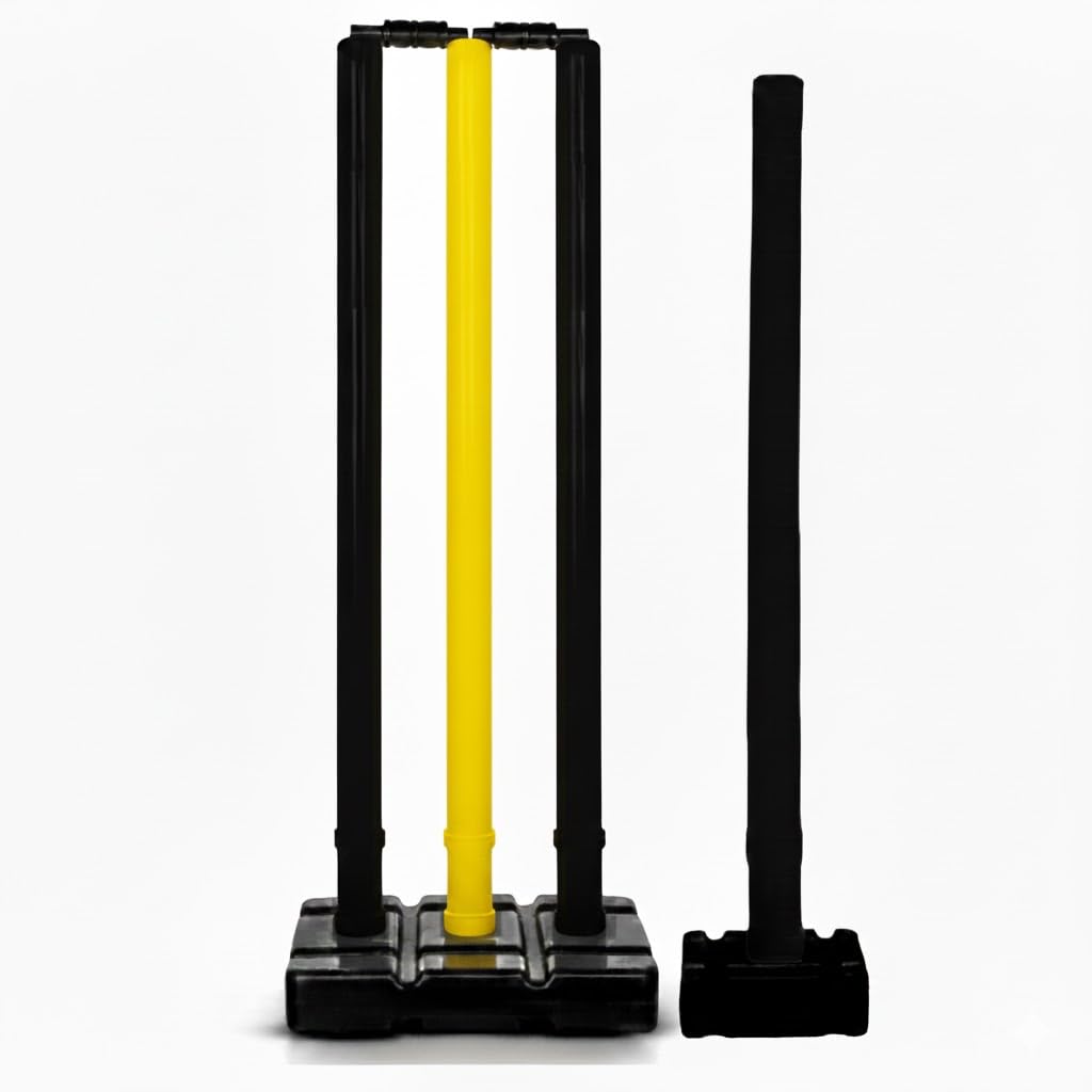 Bodyfit Heavy Cricket Stumps | PVC Wickets Set with 4 Stumps + 2 Bails + 2 Stands | Full Size Wickets for Cricket Ground, Tournament Wicket,Black-FYell-B.-image-23