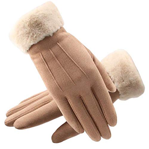 YZCX Women's Hand Sets Winter Touch Screen Female Suede Plus Warm Finger Gloves Ladies Winter Outdoor Sports Driving Women's Gloves, C