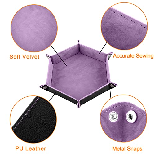 SIQUK 2 Stück Würfelbretter Doppelseitig Würfelbrett, Samt Faltbar Würfeltablett Hexagon Würfelteller Leder Würfelbretter für RPG DND Dragons Würfel Gaming (Lila, Schwarz)