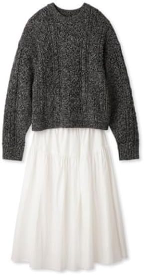 Amazon.co.jp: [ミラオーウェン] ケーブルニットティアードスカート  