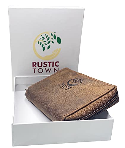 RUSTIC TOWN Leather Key Holder Case - Zippered Key Organizer Wallet with 8 Hooks for Keys, Cash & Card - Gift for Men Women3