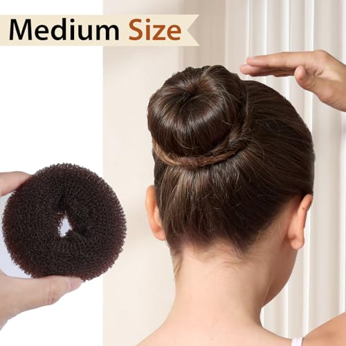 Teenitor Hair Net and Medium Donut Bun Maker for Kids Women, 10 Pcs 50 cm Invisible Hair Nets, 2 Pcs Hair Bun Maker with U Shaped Bobby Pins 20 Pcs and 5 Elastic Bands, Dark Brown - Thumbnail 3
