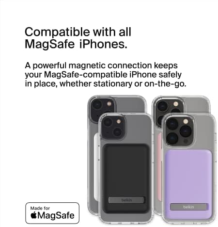 Miniatura 7 de Belkin Cargador portátil, banco de energía inalámbrico de 5000 mAh, cargador MagSafe de 7.5 W, soporte desplegable integrado - iPhone 17, Air, Pro,