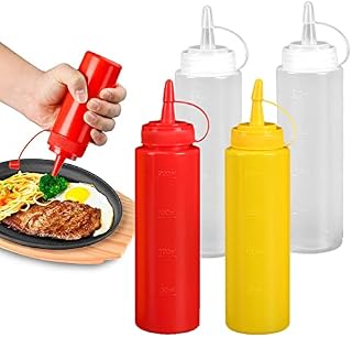 4Pcs 8oz Plastic Squeeze Condiment Bottles Squeeze Sauce Bottles Plastic Squeeze Bottles Dispensers Suitable for Ketchup Hot Sauce Salad Dressing