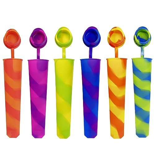 6 moldes de palomitas de colores, moldes de helado con tapas, moldes de silicona de grado alimenticio, accesorios de cocina reutilizables, moldes de paleta de bricolaje