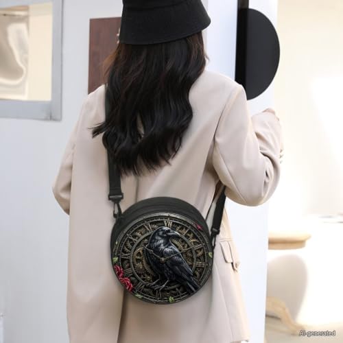 Image of Women Novelty Round Clock Shape Zippered Clock Purses for Women Tote Handbag Shoulder Bag, Gift for Mom Girlfriend