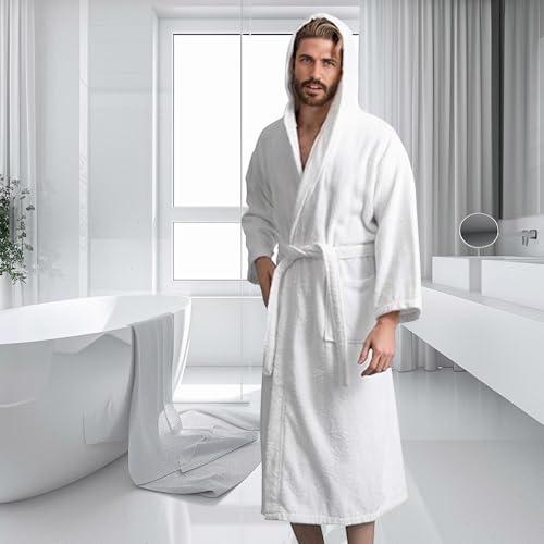 Men’s Hooded Bathrobe, 100% Cotton Terry Bathrobe, Spa Style Bath Robe, Absorbent Shower Robe, Lightweight Towel Bathrobes3