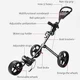 Ccarzzi Golf Trolley 3 Wheels Folding Golf Push Pull Cart, Lightweight Golf Bag Trolley with Convenient Handle, Water Cup Holder, Foot Brake - Image 2
