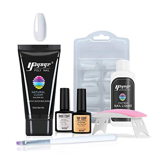 Yayoge Poly Gel Nail Kit Poly Nail Gel Kit 30ml Clear Builder Gel Poly Nail Extension Gel kit with Nail Lamp Slip Solution Nail Manicure Beginner Kit Motherday Gift Salon DIY at Home