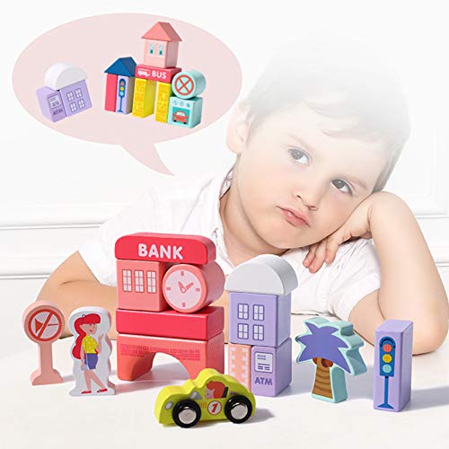 XIAPIA Wooden Building Blocks Toys Gifts for 3+ Year Old Boy and Girl Gifts, City Construction Stacker Stacking Preschool Learning Educational Toys for Toddler - Thumbnail 2