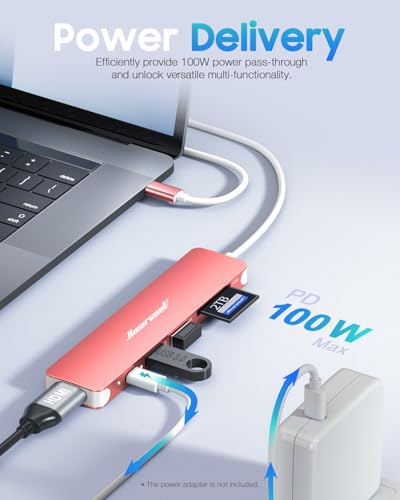 Image of Hiearcool USB C Hub,USB-C Dongle,7IN1 USBC to HDMI Multple Adapter Compatible for MacBook Dell Lenovo Asus Thunderbolt 3 Thunderbolt 4 Type C Docking Station (HDMI USB3.0 TF /SD PD)-Rose Gold