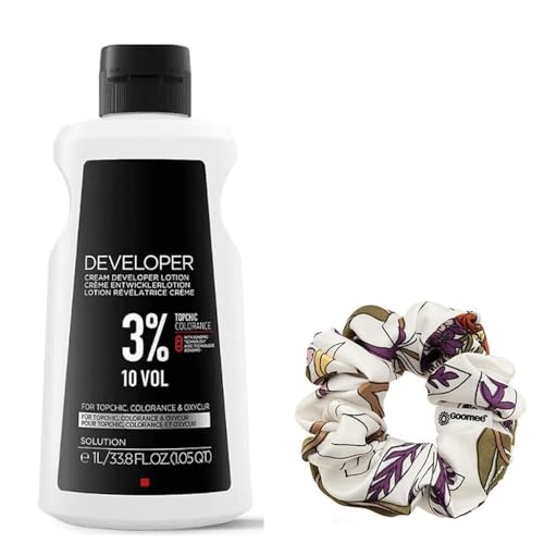Topchic Developer 3% / 10 Volume Topchic Hair Color Developer 33.8 Ounce and Goomee Scrunchie (Bundle)