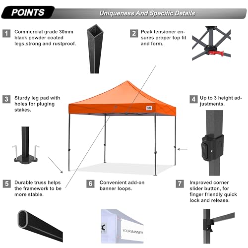 Image of ABCCANOPY Pop Up Canopy - 8x8 Outdoor Patio Portable Canopy Tent with 4 Weight Bags (Orange)