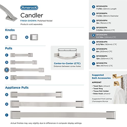 Image of Amerock | Cabinet Pull | Polished Nickel | 5-1 /16 inch (128 mm) Center to Center | Candler | 1 Pack | Drawer Pull | Drawer Handle | Cabinet Hardware