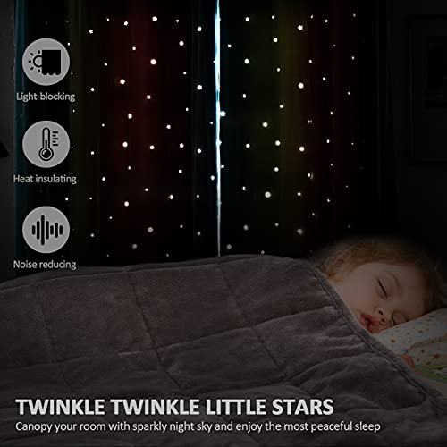 Image of Stiio 2 Panels Star Cutout Blackout Curtains, W52 x L95 inches Pink Yellow | Light Blocking; Window Treatment with Sheer Grommet Window Drapes; 2 in 1 Curtain for Girls Kids Bedroom Living Room