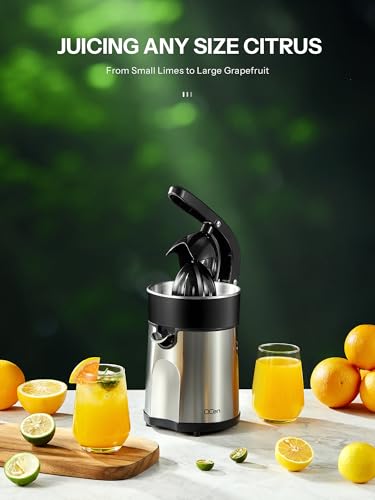 QCen Espremedor Elétrico Profissional De Frutas Cítricas Em Aço Inoxidável Escovado, 2 Cones Intercambiáveis Para Laranja, Limão E Toranja, Fácil De Limpar, Design Durável E Operação Sem Esforço - Imagem 7