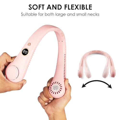 Image of Gesto Portable Neck Fan Rechargeable - Hands-Free Neck Fan for Summer With 1500 mAh Battery & Display | 5-Speed 360 Airflow, USB Charging Personal Fan for Home, Kitchen, Gym, Travel, Running -Pink