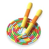 [2025 NEW] 縄跳び 小学生用 超軽量Miniハンドル（約70g） ビーズ縄跳び 幼児・子供用 なわとび ビーズロープ 耐摩耗コア、ねじれ防止構造 滑り止めグリップ搭載 安全無臭TPU素材の高耐摩耗ビーズを採用 学校・幼稚園・家庭・遊びに最適。長さ自由調節可能、全地面対応、収納袋付き (イエロー)