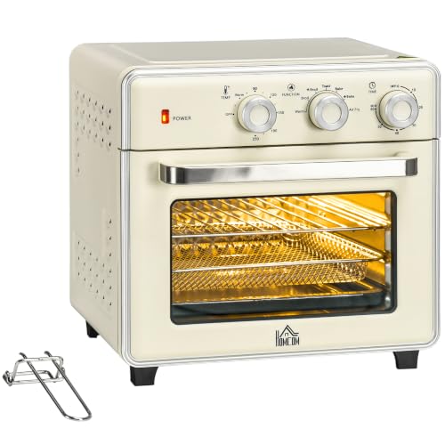 HOMCOM Minibackofen mit Umluft 20L Mini Ofen mit Backblech 1400W Weiß