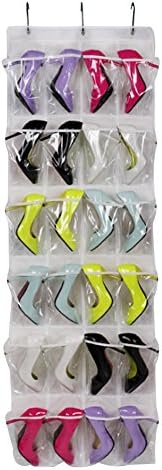 Gisssy Studio 24 Pockets Over The Door Shoe Organizer, Crystal Clear PVC Shoe Rack Door Shelf Hanger Holder Storage Bag