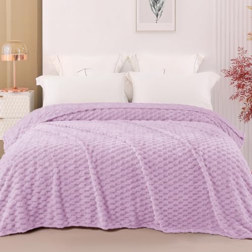 Image of Exclusivo Mezcla 3D Fleece King Size Blanket for Bed, Lilac Purple | Extra Soft Fuzzy Plush Lightweight Bed Blankets, Cozy Fluffy Decorative Blankets for All Seasons, 90x104 Inches