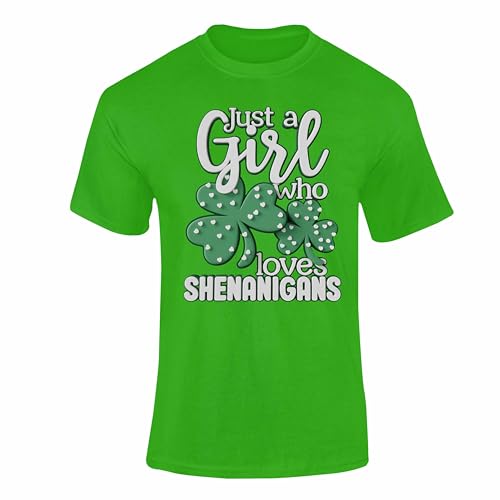 Varsany St Patricks Day Just A Girl T Shirt – Green Day T-Shirt for Adults, St Patricks Day Outfits, St Patrick's Day Tops for Women & Men Green Large