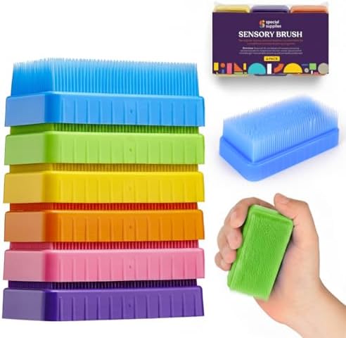 Special Supplies Sensory Brush Therapressure Therapy Brush for Occupational and Sensory Brushing, Stimulating, Calming Tools for Kids and Adults, Soft Flexible Bristles, Latex Free (Colored 6-Pack)