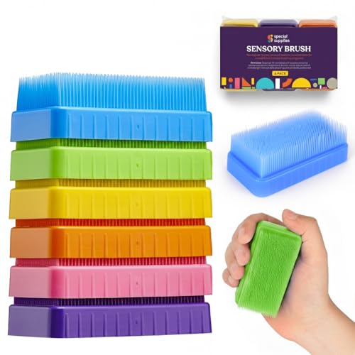 Special Supplies Sensory Brush Therapressure Therapy Brush for Occupational and Sensory Brushing, Stimulating, Calming Tools for Kids and Adults, Soft Flexible Bristles, Latex Free (Colored 6-Pack)