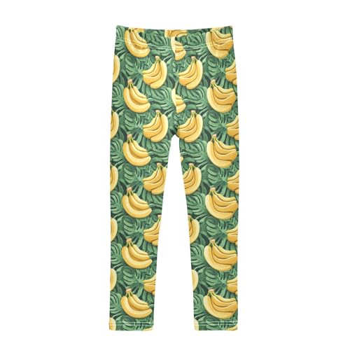 senya Girls Printed Leggings Yoga Pants Banana Leaves Pattern for Kids in 4t to 10 Years, 4T