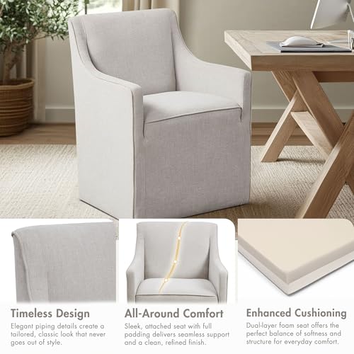Madison Park Charlotte Dining Chair with Hidden Casters, Accent Chair 20" Thick Seat Cushion, Upholstered, Padded, Modern Farmhouse Dining Chair Side Chair, Fully Assembled Chair 34" H Grey by Madison Park - Image 3