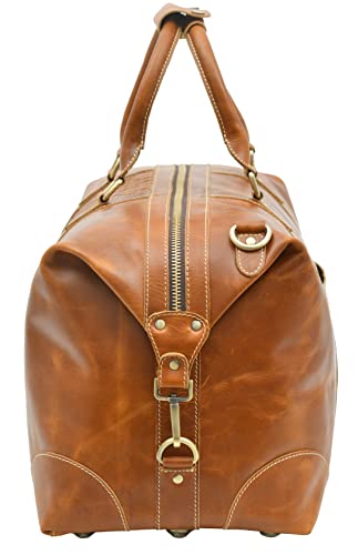 Viosi Genuine Leather Travel Duffel Bag | Oversized Weekend Luggage | Buffalo Leather Duffle Bag For Men/Women | Sports Gym Overnight Carry-On Bag | Great Gift Idea (21" Tan Braid) - Thumbnail 2