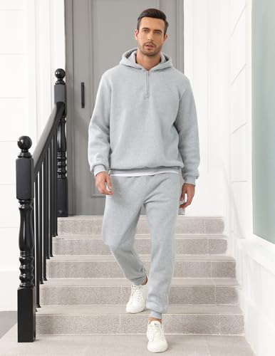 Men's Tacksuit 2-Piece Active Set Fleece Pullover Quarter Zip Sweatshirt and Sweatpants Jogging Sweatsuit Outfit2