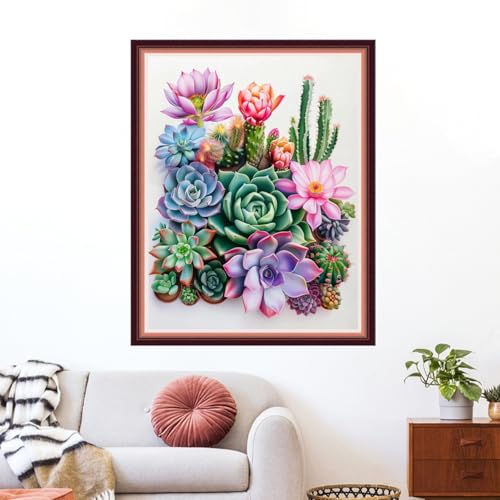 Image of Funxvoot Stamped Cross Stitch Kits for Beginners or Adults Embroidery Starter Patterns | DIY Printed Cross Stitch Kits Needlepoint for Adults or Kids 11CT-Succulents 16x20 inch
