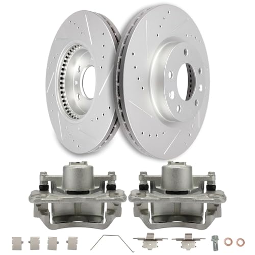 Image of SCITOO Front Brake Kit [2] Brake Rotors [2] Brake Disc Calipers w /Bracket Compatible With 2006-2012 for Ford for Fusion,2007-2012 for Lincoln for MKZ,2006 for Lincoln for Zephyr