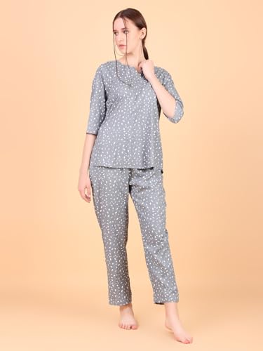 Image of Ichaa Women's Rayon Night Suit Printed Top & Bottom Set