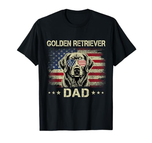 Golden Retriever Dad Dog Vintage American Flag 4th Of July