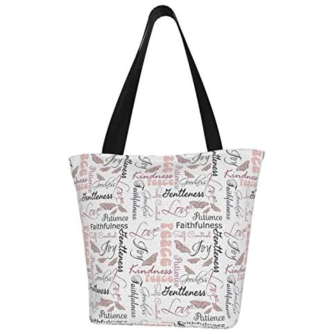 antcreptson Christian Fruit of The Spirit Butterflies Extra Large Canvas Beach Travel Reusable Grocery Shopping Tote Bag Market Portable Storage Handbags Cover