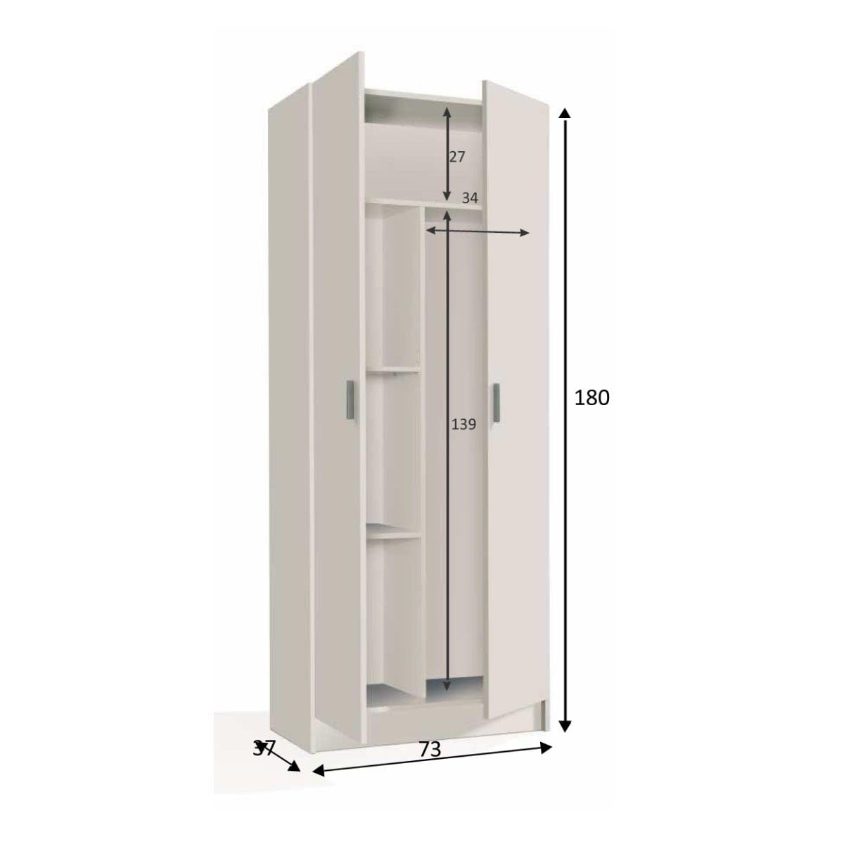 Trentiner Armadio portascope con 2 ante e 2 ripiani regolabili in altezza e estraibili salvaspazio H: 108 cm L: 55 cm rovere | Creta