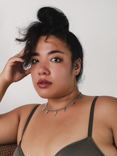 Sacina Silver-tone Chunky Chain Spike Necklace, Grunge Necklaces, Punk Necklace, Gothic Goth Necklace, Emo Necklace, Christmas New Year Jewelry Gift For Women4