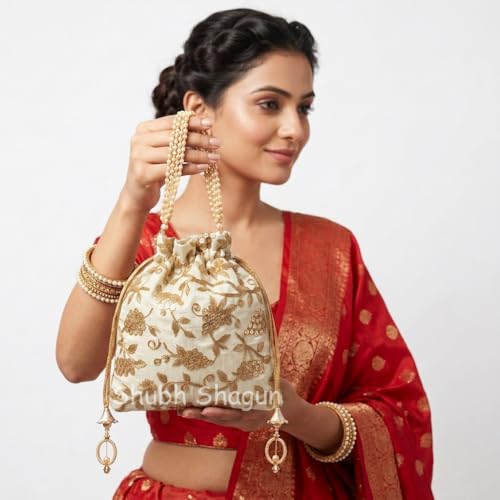 Image of Woman's Silk Hand Work Handbag Potli Bag