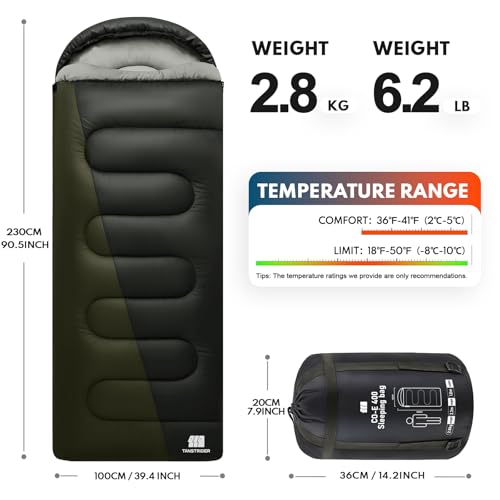 Bolsa de Dormir XXL para Adultos para Clima Frío, Bolsa de Dormir para Niños con Saco de Compresión, Equipo de Camping 4 Estaciones para Senderismo, Viajes, Outdoor, Backpacking y Escalada miniatura 2