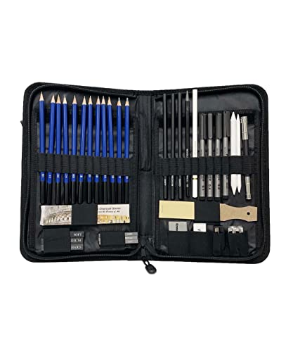 Da Vinci Eye 40Pc Drawing Kit - Pencil, Marker, White Charcoal, Graphite And More. Gift Set Perfect For Beginners, Professional Artists, Painters, Students - Art Supplies With Pop-Up Carrying Case #TOP4