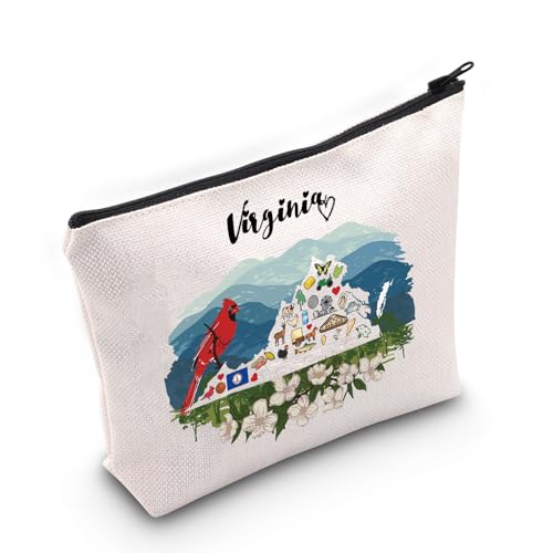 JNIAP Bolsa de cosméticos Virginia Love Gift Virginia State Mapa da Virgínia, presente do estado natal, Bolsa Virginia