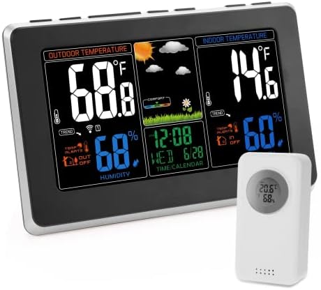 Qxmcov Weather Station Wireless with Outdoor Indoor Sensor, Digital Large LCD Screen Thermometer, Weather Station with Weather Forecast, Temperature, Humidity, Alarm Clock
