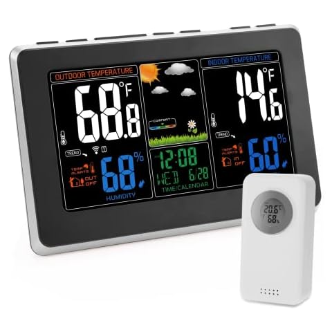 Qxmcov Weather Station Wireless with Outdoor Indoor Sensor, Digital Large LCD Screen Thermometer, Weather Station with Weather Forecast, Temperature, Humidity, Alarm Clock Cover