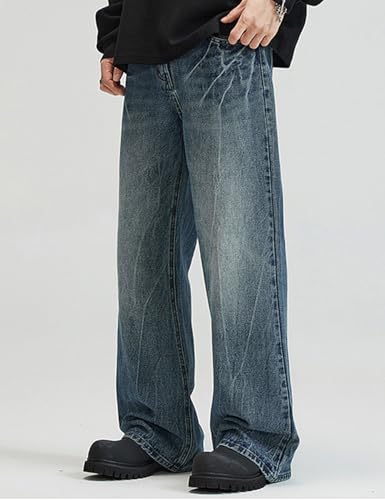 Nutriangee Men's Vintage Flared Leg Jeans Loose Fit Relaxed Bell Bottom Denim Pants3