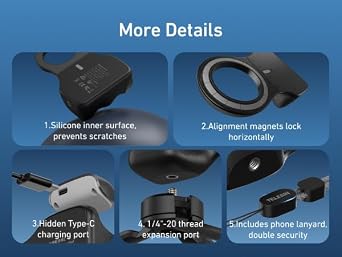 TELESIN Fun Shot Magnetic Phone Camera DSLR Style Shutter Grip for Magsafe iPhone & Android with Detachable Wireless Shutter Button - Official Grip -Comfort Ergonomic Phone Grip Handle Holder(B)